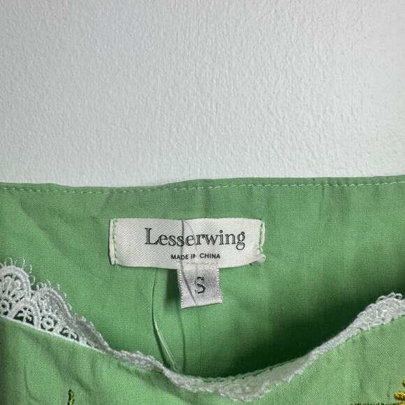 Lesserwing Dress Women Green Floral Embroidery Pocket Cottagecore Peasant - Picture 6 of 8